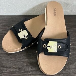 Trendy & Comfortable Dr. Scholl's Black Slide Sandals, Worn Once, Size 10